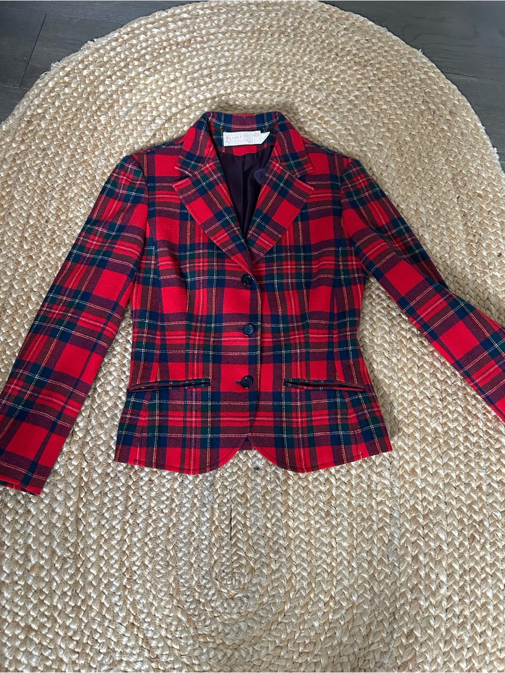 Vintage Pendleton Red and Navy Plaid Tailored Blazer Jacket S